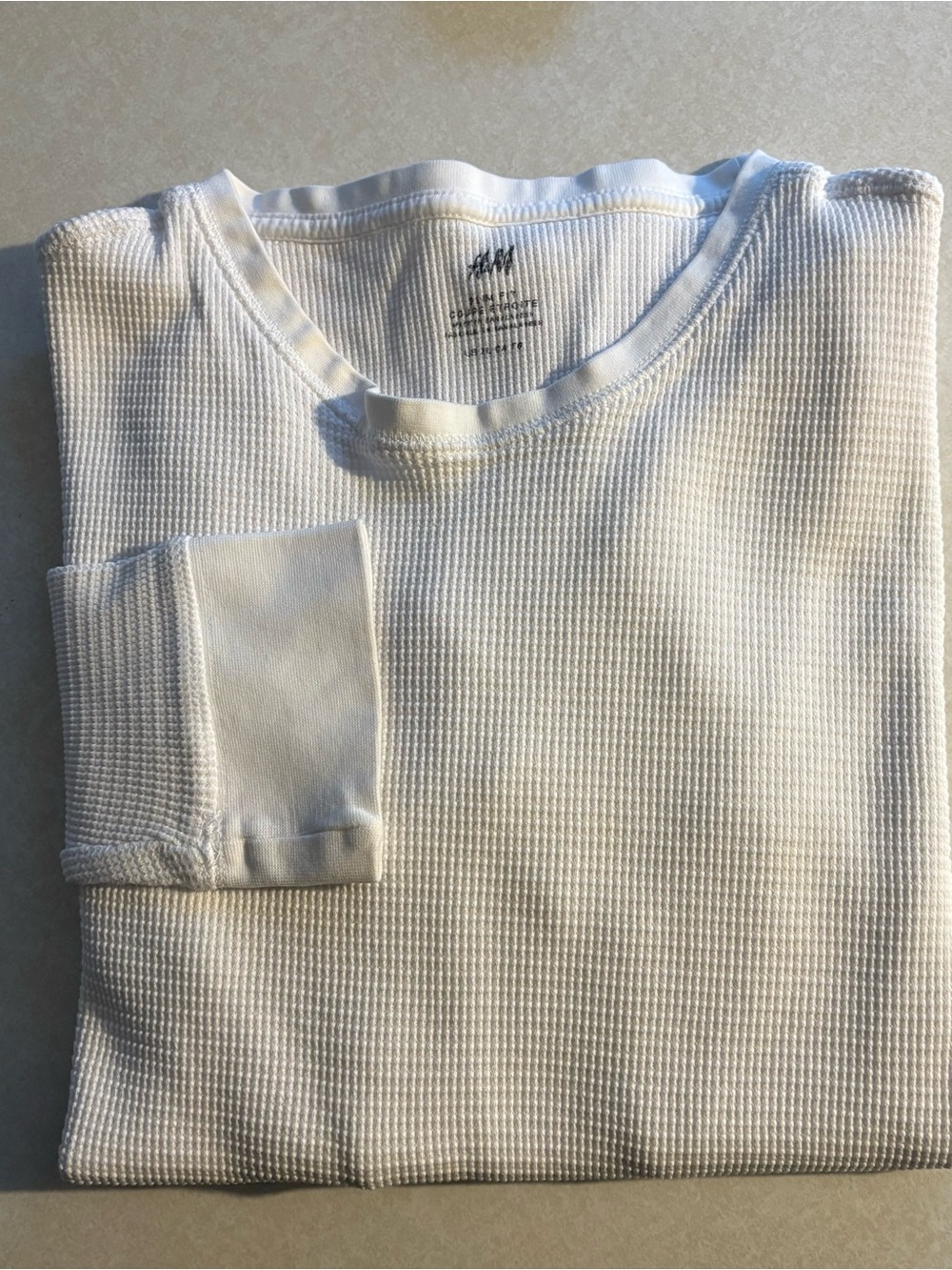 H&M Men’s White Waffle-Knit Long-Sleeve